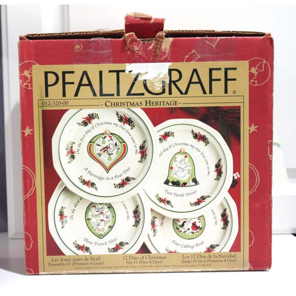 Christmas Salad Plate Set Pfaltzgraff Heritage Days 1-4 of 12 Days of Christmas - Picture 1 of 9